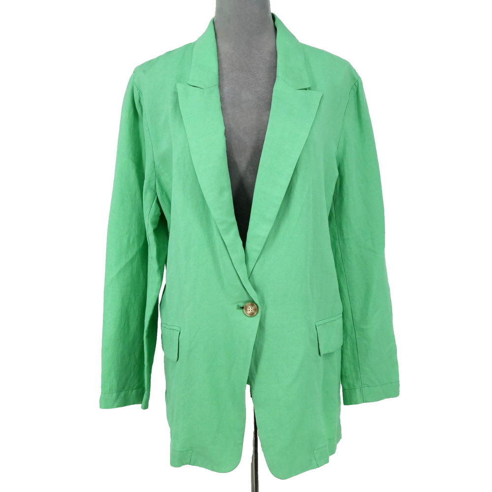 Loft Jacket Womens XL Green Linen Blend Blazer Pockets Lightweight Coastal Beach